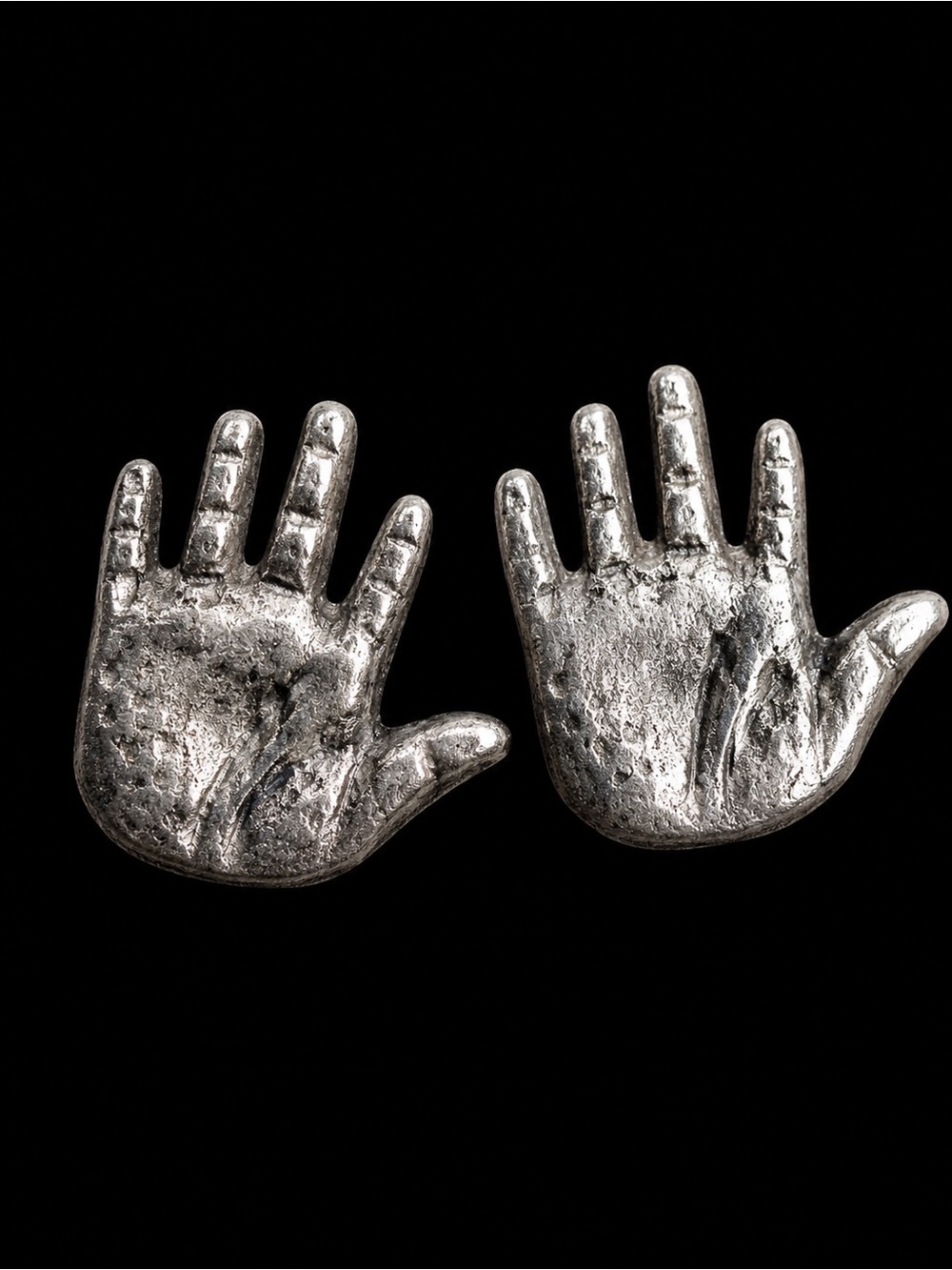 Vintage Aged Silvertone Hand-Shaped Pierced Earrings
